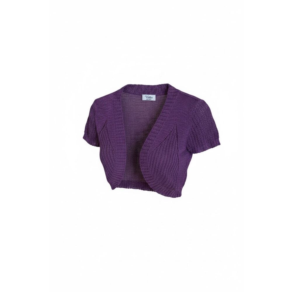 Victoria‎ NWOT Short Sleeve Open Front Knit Crop Shrug Cardigan Purple One Size